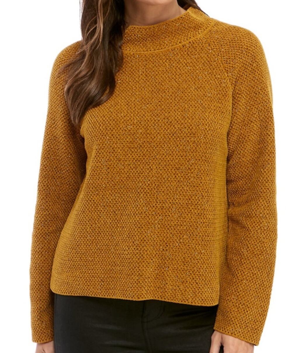 Eileen Fisher Tweed Mock Neck Golden Sweater. Small